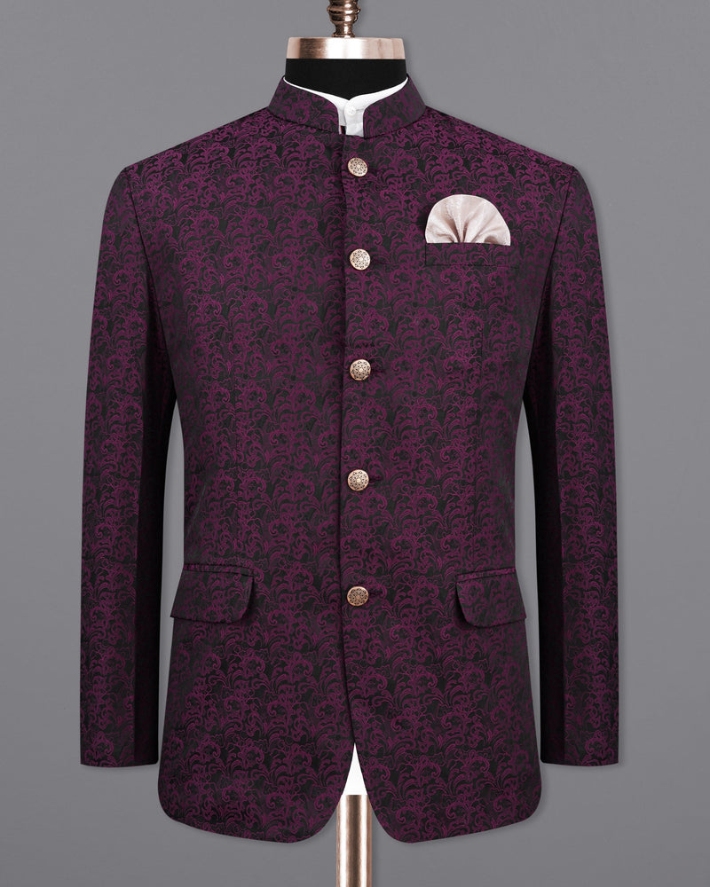 Thunder Dark Maroon with Byzantium Maroon Damask Textured Bandhgala Designer Blazer BL2159-BG-36, BL2159-BG-38, BL2159-BG-40, BL2159-BG-42, BL2159-BG-44, BL2159-BG-46, BL2159-BG-48, BL2159-BG-50, BL2159-BG-52, BL2159-BG-54, BL2159-BG-56, BL2159-BG-58, BL2159-BG-60