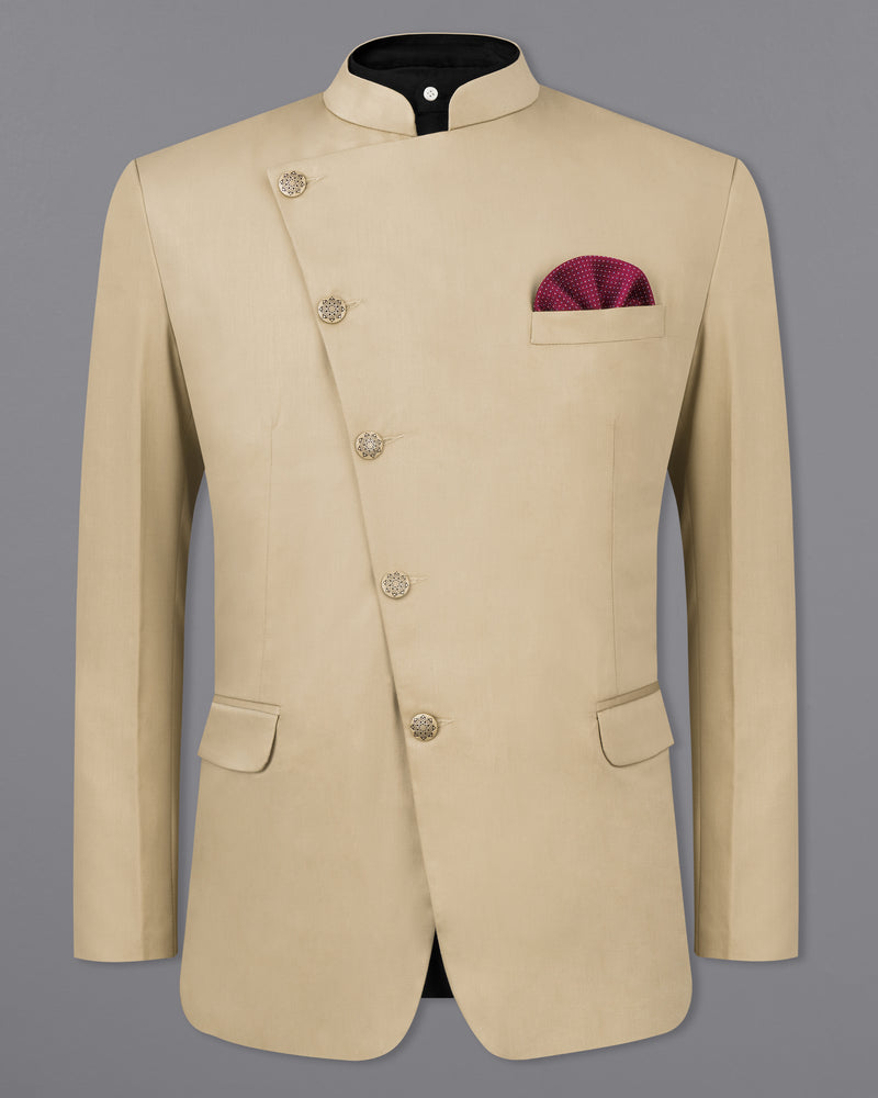 Hazelnut Cross Buttoned Bandhgala/Mandarin Blazer