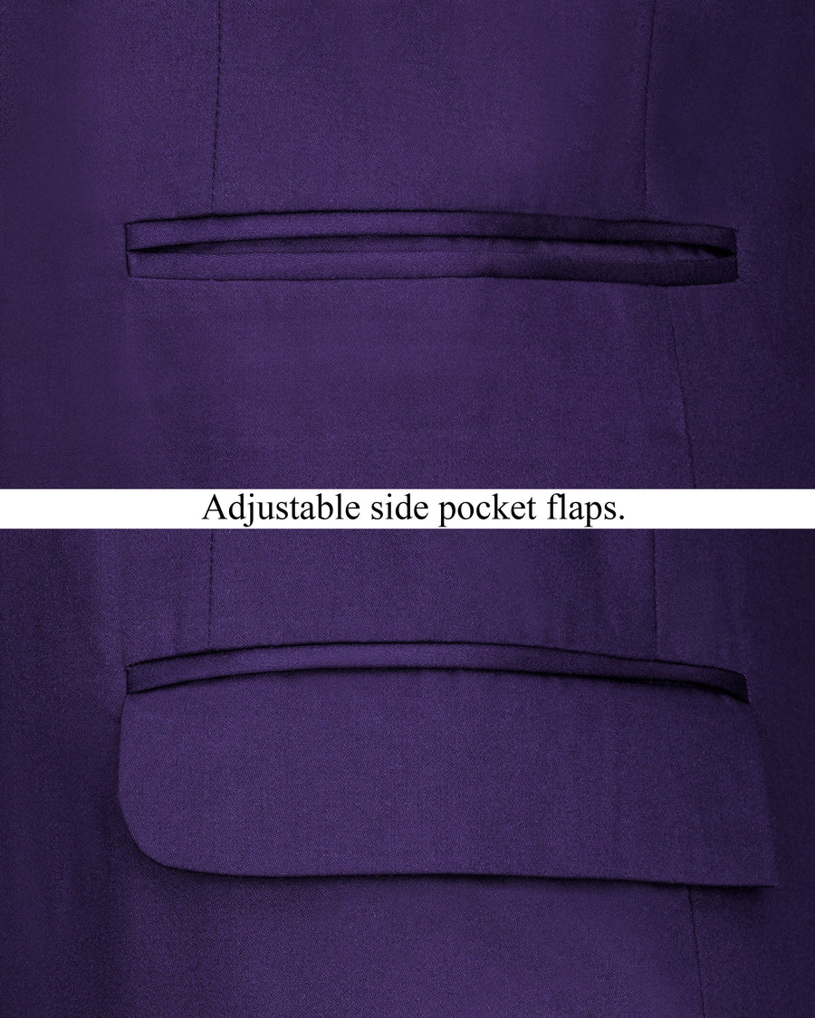 Space Blue Cross Buttoned Bandhgala/Mandarin Wool blend Blazer