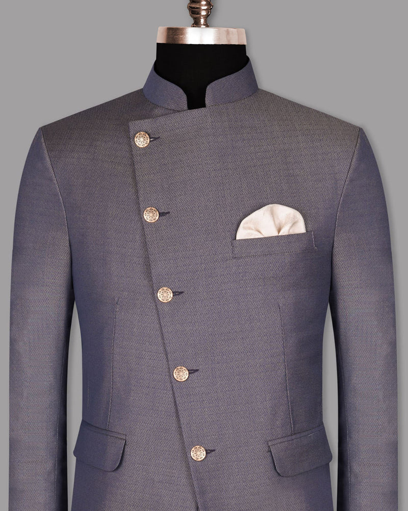 Blue with Light Brown 3D Textured Cross Buttoned Bandhgala/Mandarin Wool blend Blazer BL774CBG-36, BL774CBG-52, BL774CBG-38, BL774CBG-46, BL774CBG-50, BL774CBG-54, BL774CBG-58, BL774CBG-56, BL774CBG-42, BL774CBG-44, BL774CBG-60, BL774CBG-48, BL774CBG-40