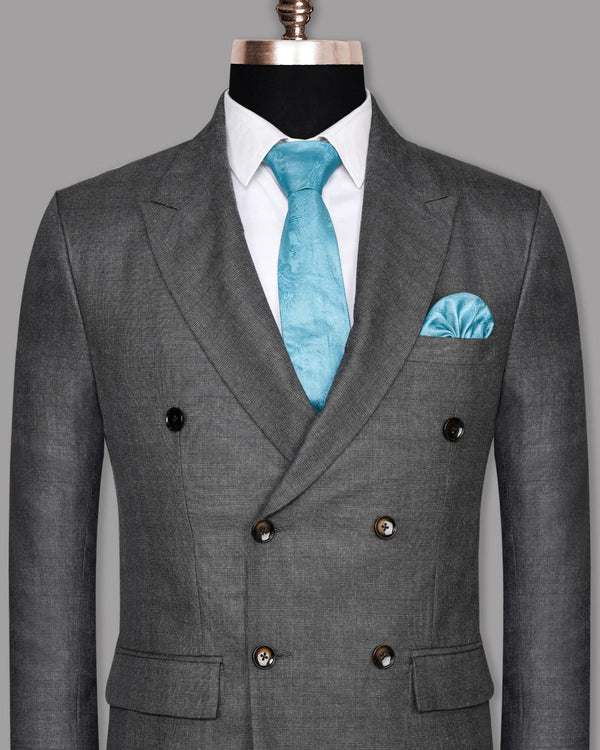 Steel Grey Plaid Double Breasted Wool Rich Blazer BL779DB-38, BL779DB-40, BL779DB-46, BL779DB-48, BL779DB-50, BL779DB-52, BL779DB-54, BL779DB-56, BL779DB-42, BL779DB-60, BL779DB-58, BL779DB-36, BL779DB-44