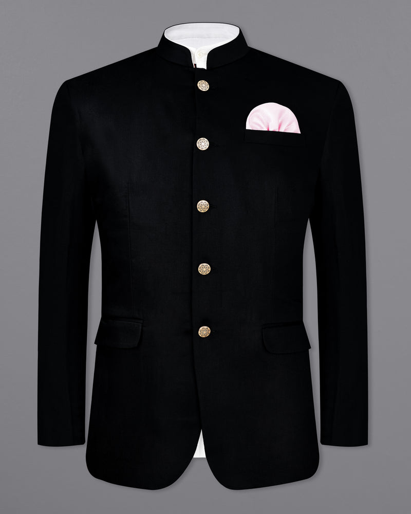 Jade Black Bandhgala/Mandarin Wool blend Blazer