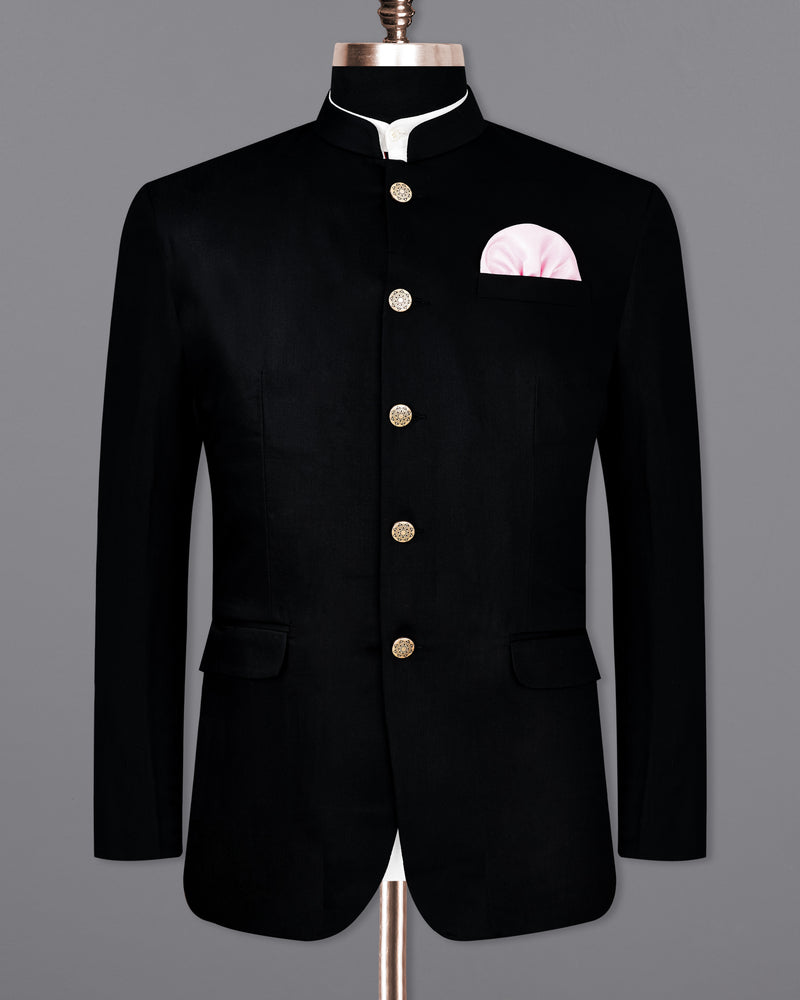 Jade Black Bandhgala/Mandarin Wool blend Blazer