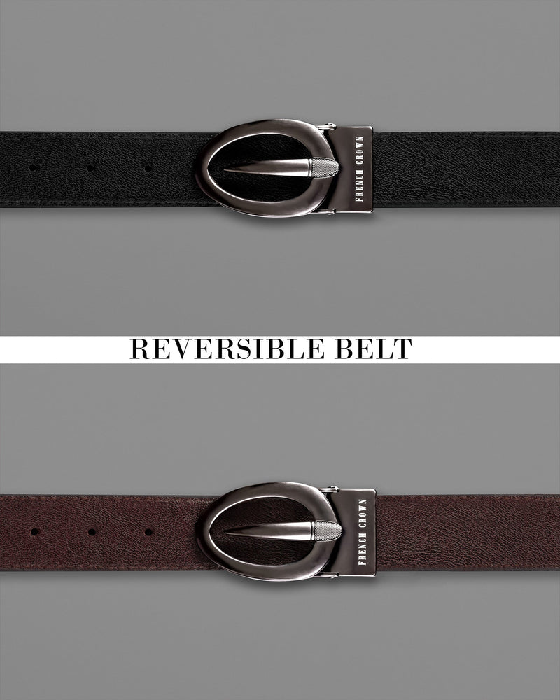 Matt Grey Oval  buckled Reversible jade Black and Brown Slight Textured Vegan Leather Handcrafted Belt BT025-28, BT025-30, BT025-32, BT025-34, BT025-36, BT025-38