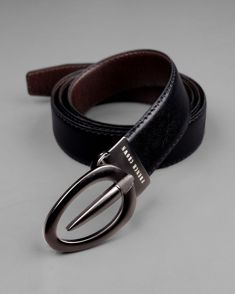 Matt Grey Oval  buckled Reversible jade Black and Brown Slight Textured Vegan Leather Handcrafted Belt