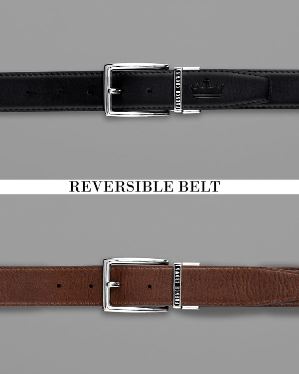 Silver  buckled Reversible jade Black and Brown Vegan Leather Handcrafted Belt BT031-28, BT031-30, BT031-32, BT031-34, BT031-36, BT031-38