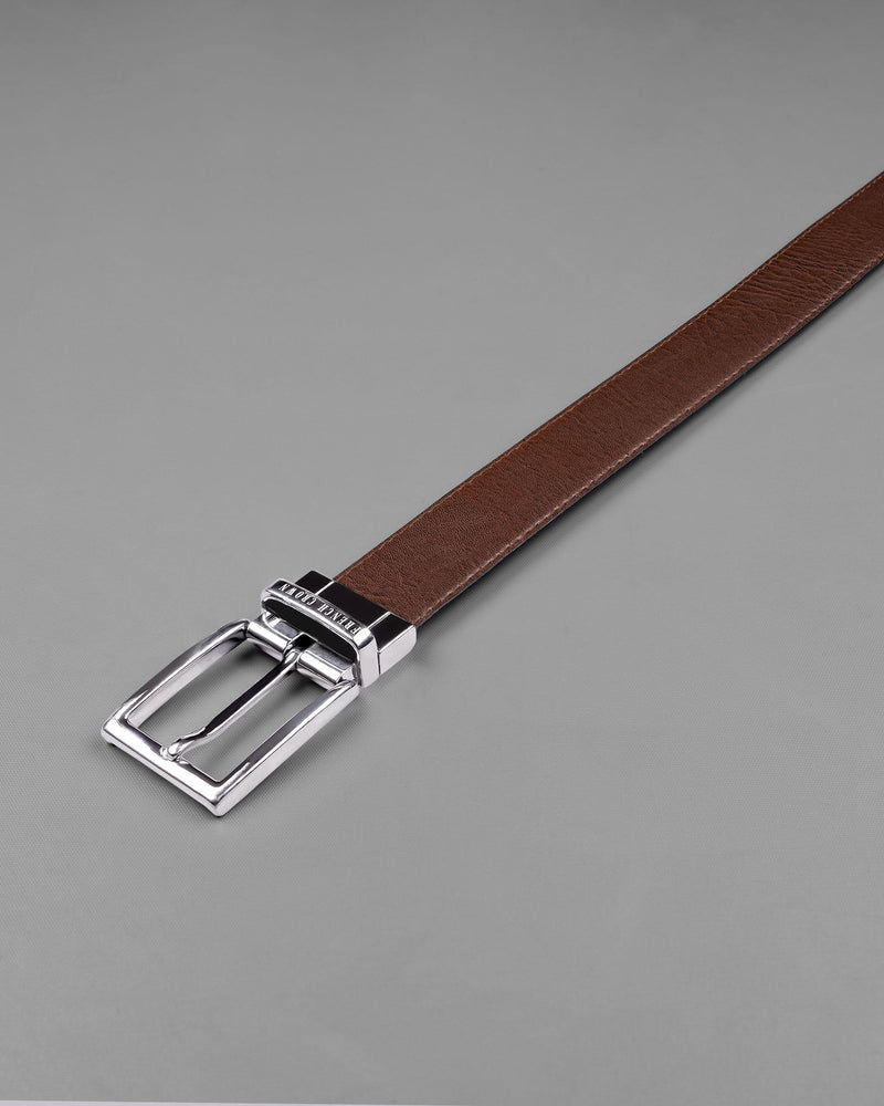 Silver  buckled Reversible jade Black and Brown Vegan Leather Handcrafted Belt BT031-28, BT031-30, BT031-32, BT031-34, BT031-36, BT031-38