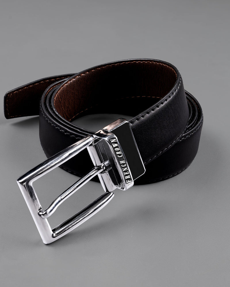 Silver  buckled Reversible jade Black and Brown Vegan Leather Handcrafted Belt BT031-28, BT031-30, BT031-32, BT031-34, BT031-36, BT031-38