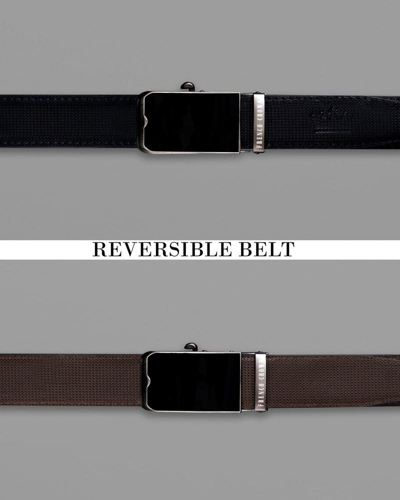 Matt Grey with jade black buckled No hole Reversible jade Black and Brown Vegan Leather Handcrafted Belt BT036-28, BT036-30, BT036-32, BT036-34, BT036-36, BT036-38