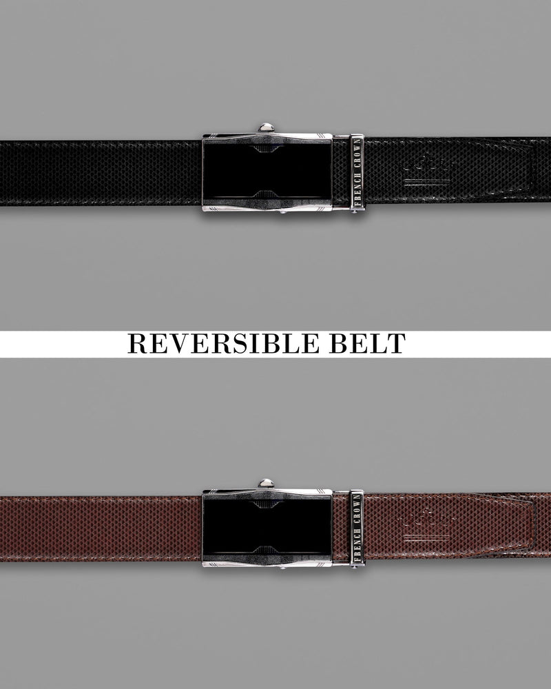 Matt Grey with Jade black Patterned No hole buckle Reversible Black and Brown Vegan Leather Handcrafted Belt BT038-28, BT038-30, BT038-32, BT038-34, BT038-36, BT038-38