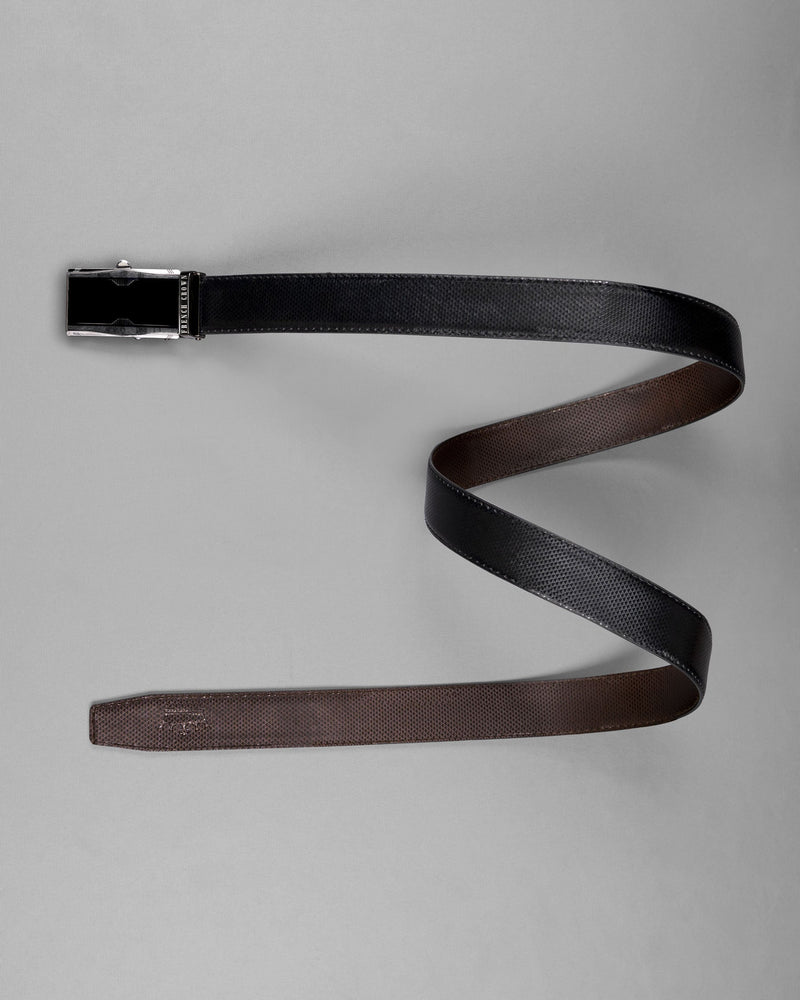 Matt Grey with Jade black Patterned No hole buckle Reversible Black and Brown Vegan Leather Handcrafted Belt BT038-28, BT038-30, BT038-32, BT038-34, BT038-36, BT038-38