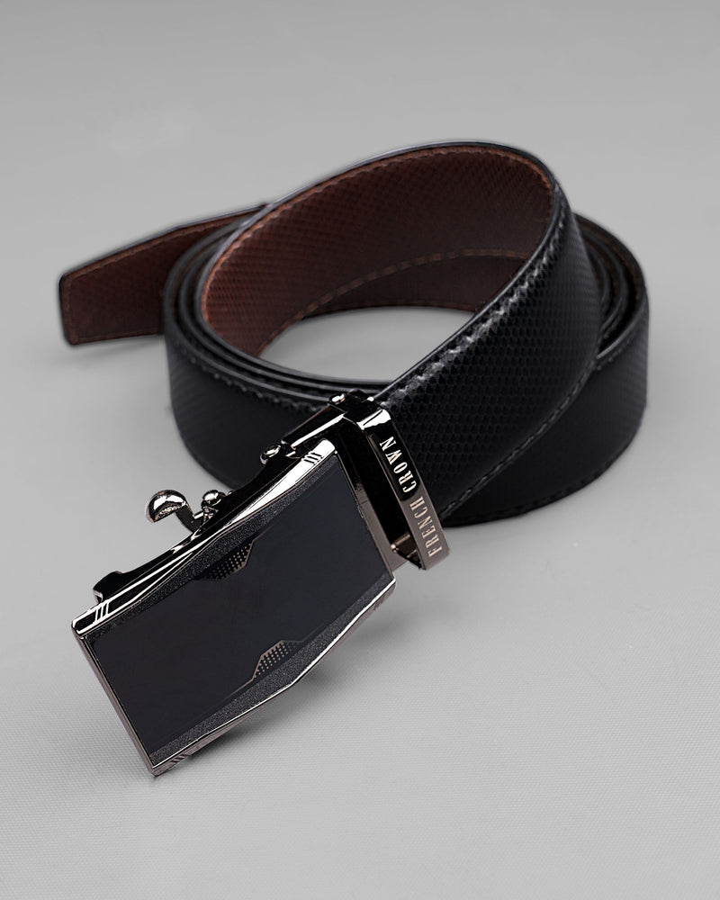 Matt Grey with Jade black Patterned No hole buckle Reversible Black and Brown Vegan Leather Handcrafted Belt BT038-28, BT038-30, BT038-32, BT038-34, BT038-36, BT038-38