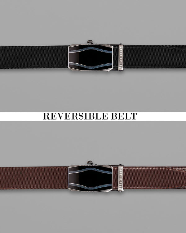 Matt Grey with Jade black wave Patterned buckle Reversible Black and Brown Vegan Leather Handcrafted Belt BT039-28, BT039-30, BT039-32, BT039-34, BT039-36, BT039-38