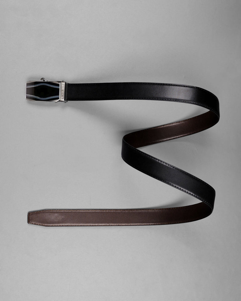 Matt Grey with Jade black wave Patterned buckle Reversible Black and Brown Vegan Leather Handcrafted Belt BT039-28, BT039-30, BT039-32, BT039-34, BT039-36, BT039-38