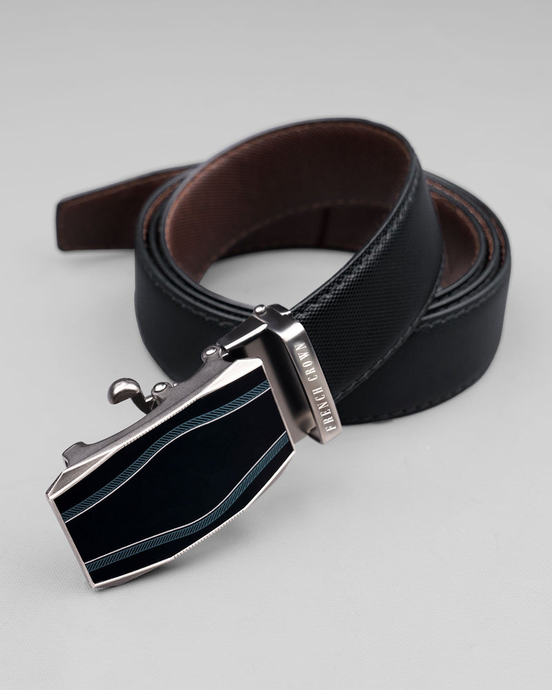 Matt Grey with Jade black wave Patterned buckle Reversible Black and Brown Vegan Leather Handcrafted Belt BT039-28, BT039-30, BT039-32, BT039-34, BT039-36, BT039-38