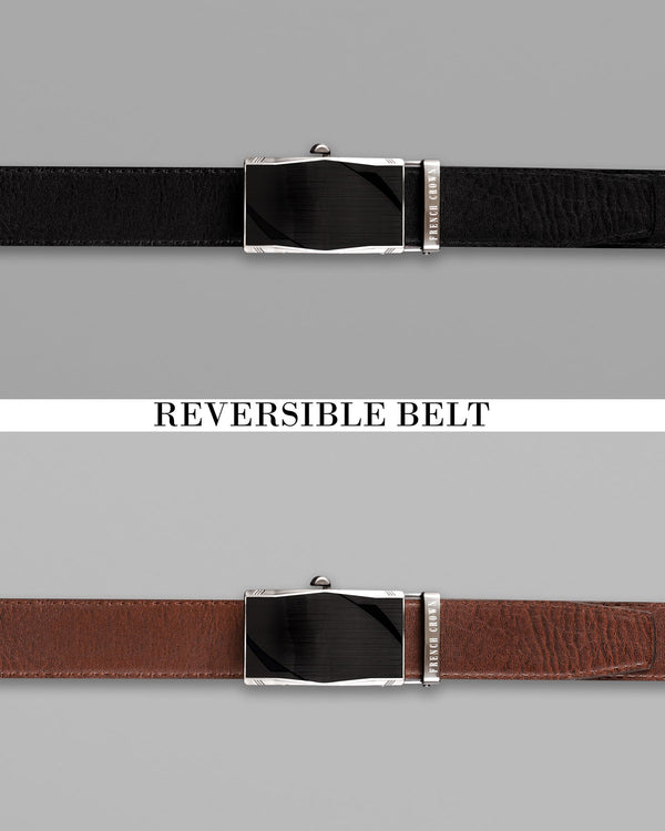 Matt Grey with Jade black Patterned No hole buckle Reversible Black and Brown Vegan Leather Handcrafted Belt BT040-28, BT040-30, BT040-32, BT040-34, BT040-36, BT040-38