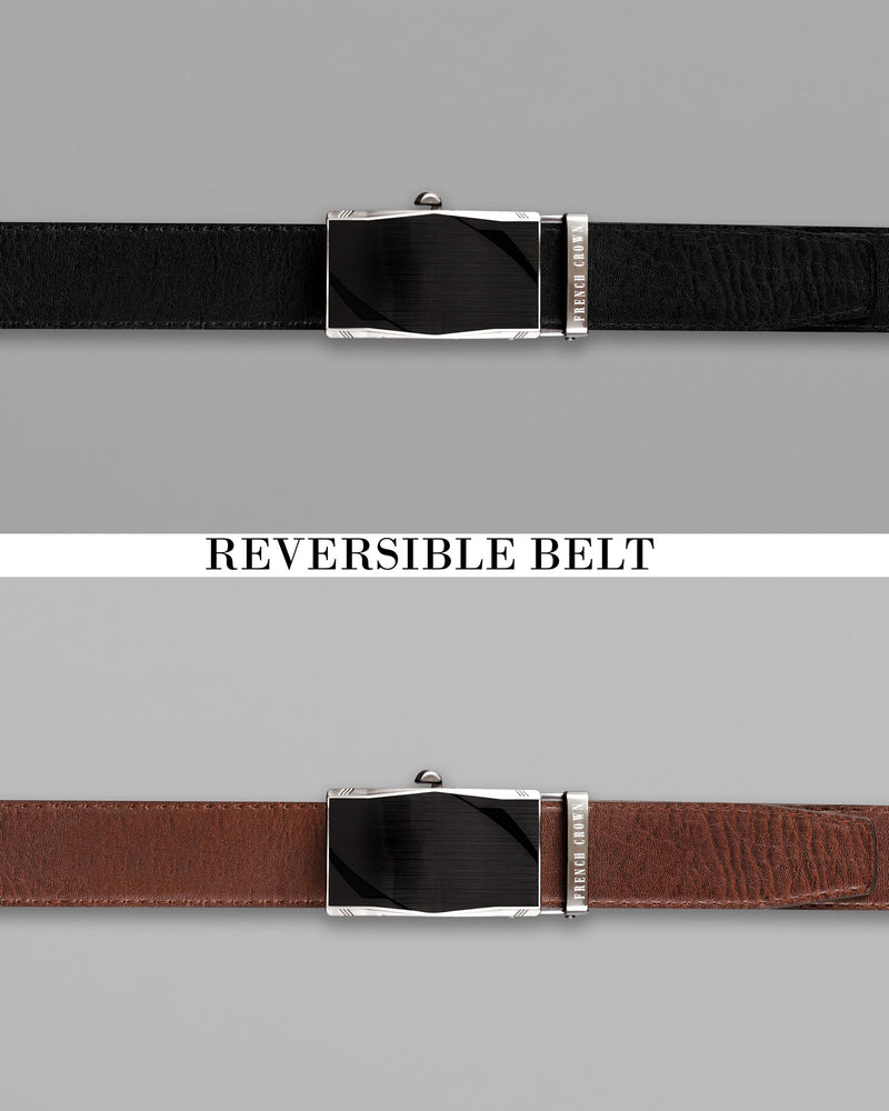 Matt Grey with Jade black Patterned No hole buckle Reversible Black and Brown Vegan Leather Handcrafted Belt BT040-28, BT040-30, BT040-32, BT040-34, BT040-36, BT040-38