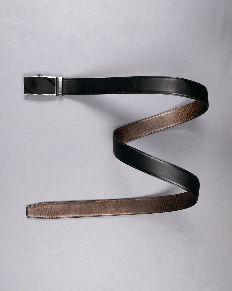 Matt Grey with Jade black Patterned No hole buckle Reversible Black and Brown Vegan Leather Handcrafted Belt BT040-28, BT040-30, BT040-32, BT040-34, BT040-36, BT040-38