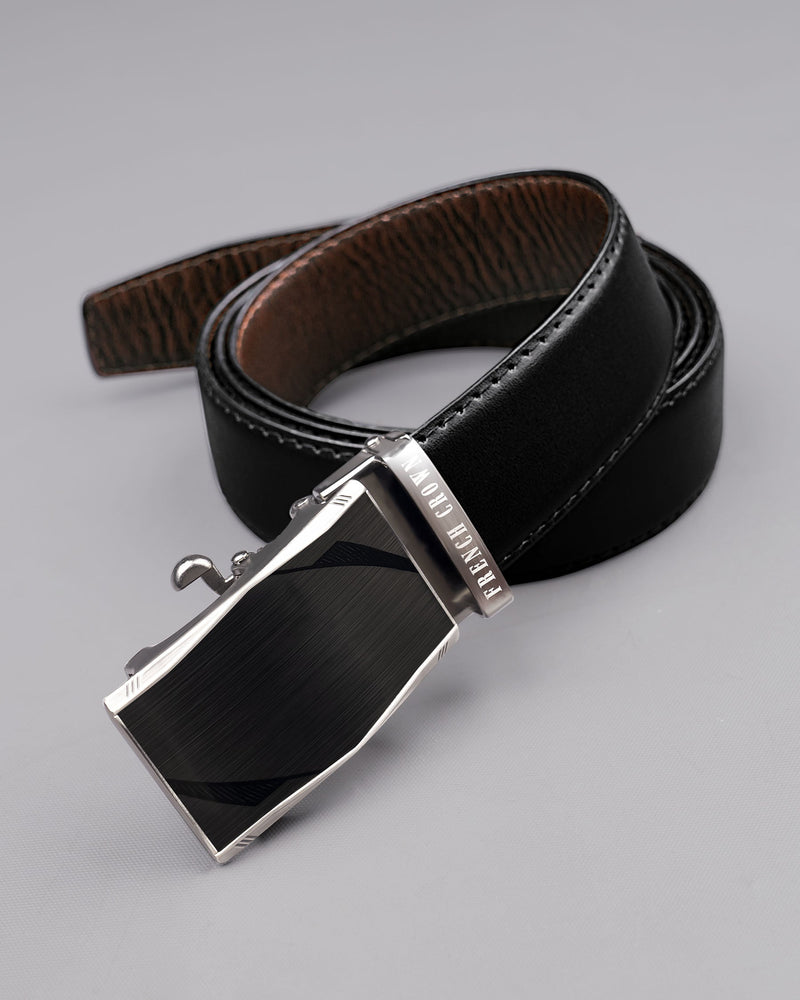 Matt Grey with Jade black Patterned No hole buckle Reversible Black and Brown Vegan Leather Handcrafted Belt BT040-28, BT040-30, BT040-32, BT040-34, BT040-36, BT040-38