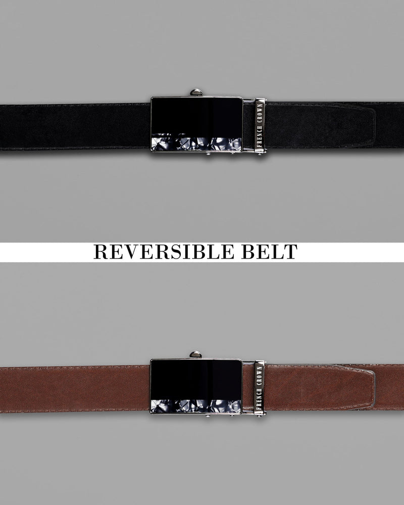 Matt Grey with Jade black Marble Patterned No hole buckle Reversible Black and Brown Vegan Leather Handcrafted Belt BT041-28, BT041-30, BT041-32, BT041-34, BT041-36, BT041-38