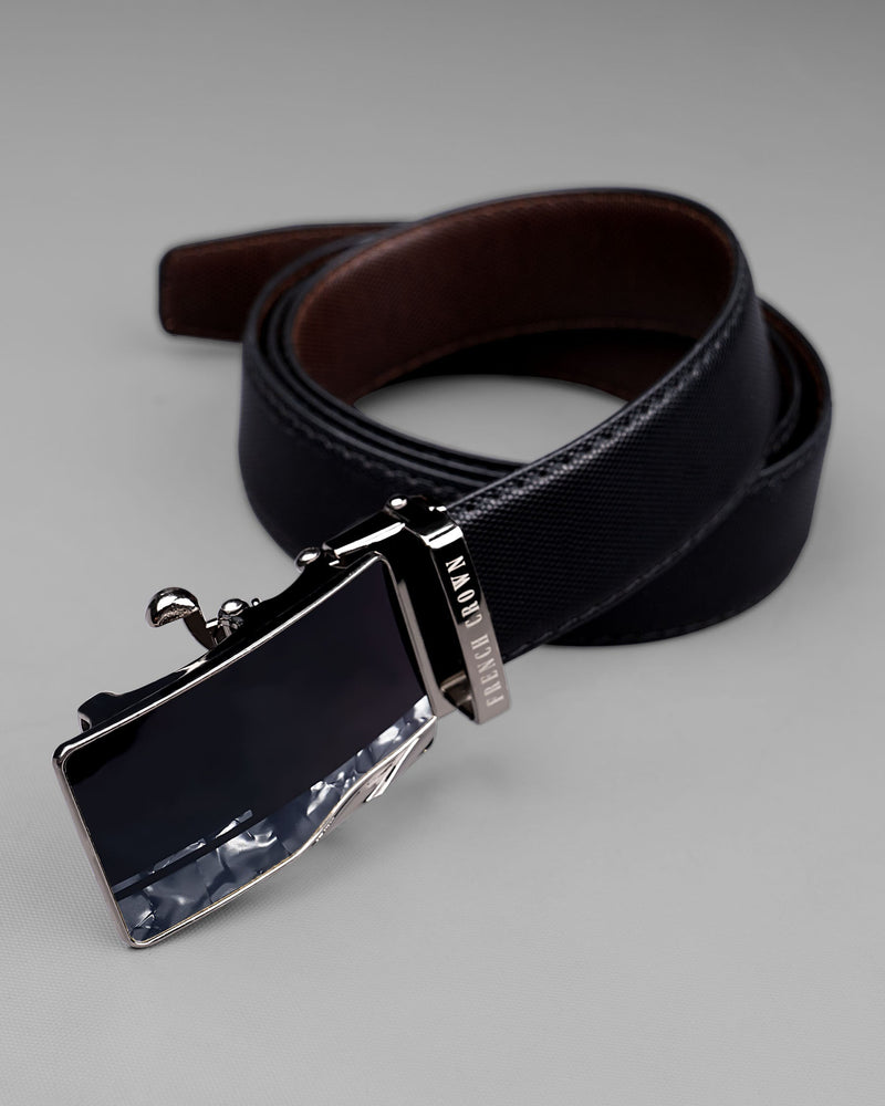 Matt Grey with Jade black Marble Patterned No hole buckle Reversible Black and Brown Vegan Leather Handcrafted Belt