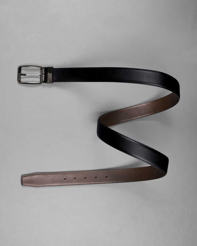 Glossy Grey with golden Patterned buckle Reversible Black and Brown Vegan Leather Handcrafted Belt BT042-28, BT042-30, BT042-32, BT042-34, BT042-36, BT042-38