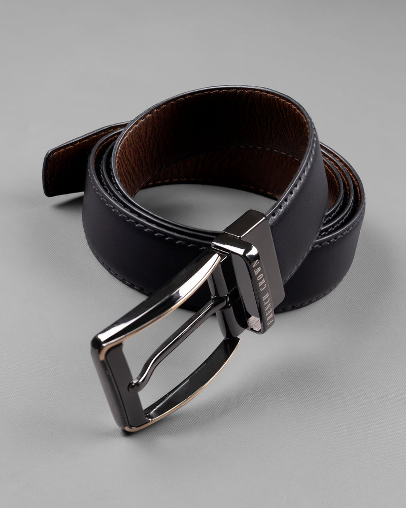 Glossy Grey with golden Patterned buckle Reversible Black and Brown Vegan Leather Handcrafted Belt BT042-28, BT042-30, BT042-32, BT042-34, BT042-36, BT042-38