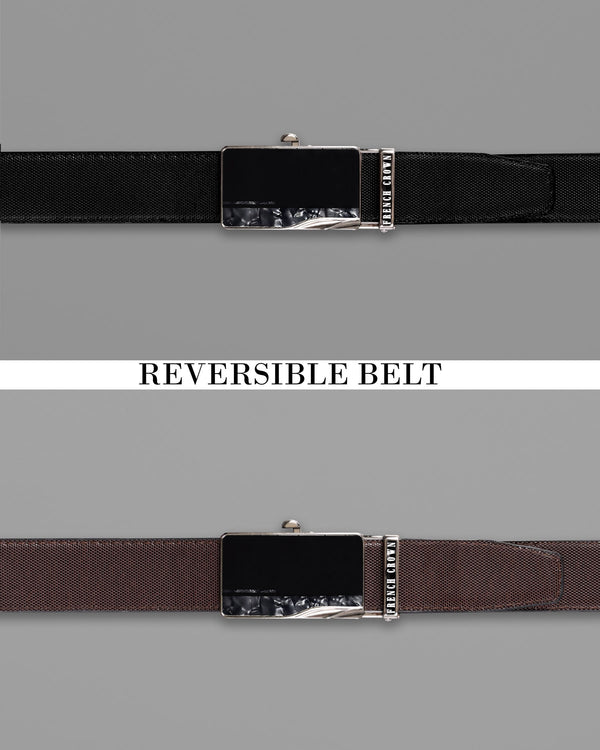 Matt Grey with Jade black Marble Patterned No hole buckle Reversible Black and Brown Vegan Leather Handcrafted Belt BT043-28, BT043-30, BT043-32, BT043-34, BT043-36, BT043-38