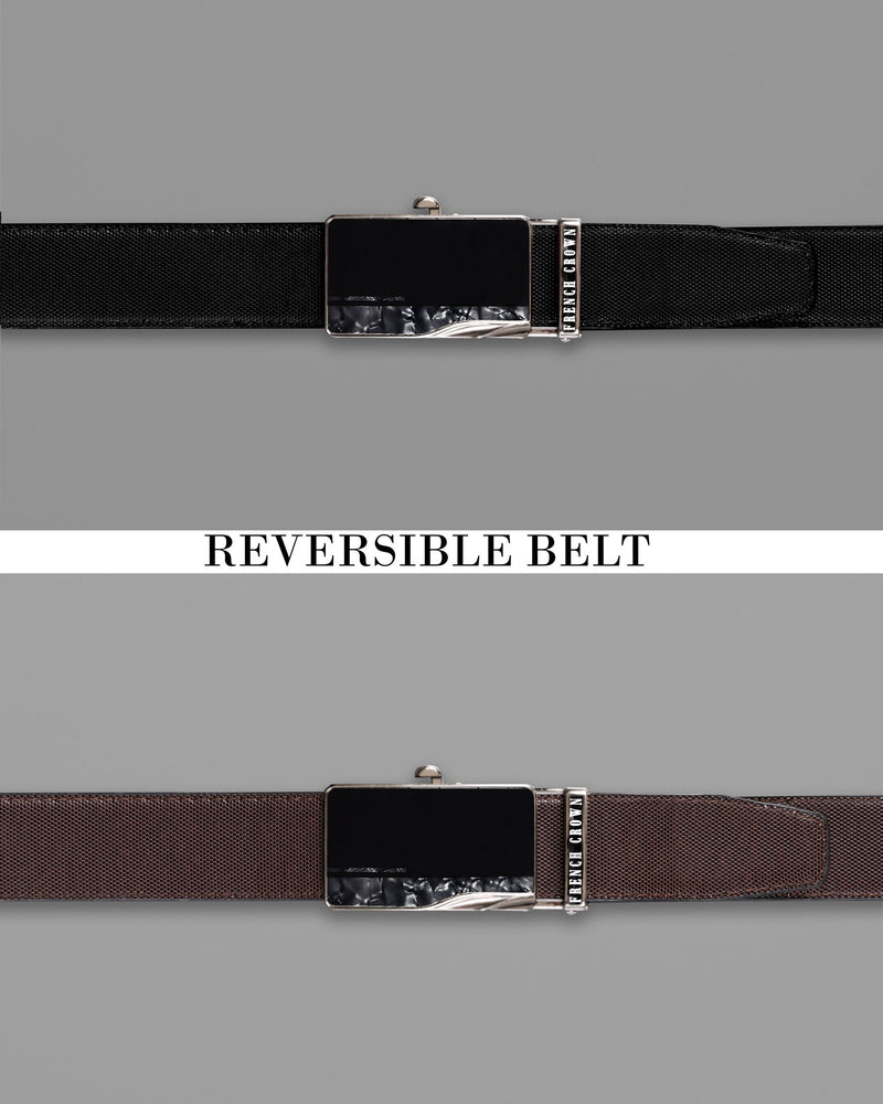 Matt Grey with Jade black Marble Patterned No hole buckle Reversible Black and Brown Vegan Leather Handcrafted Belt BT043-28, BT043-30, BT043-32, BT043-34, BT043-36, BT043-38