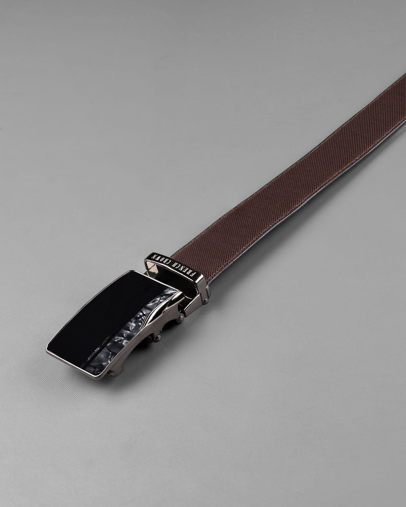 Matt Grey with Jade black Marble Patterned No hole buckle Reversible Black and Brown Vegan Leather Handcrafted Belt BT043-28, BT043-30, BT043-32, BT043-34, BT043-36, BT043-38