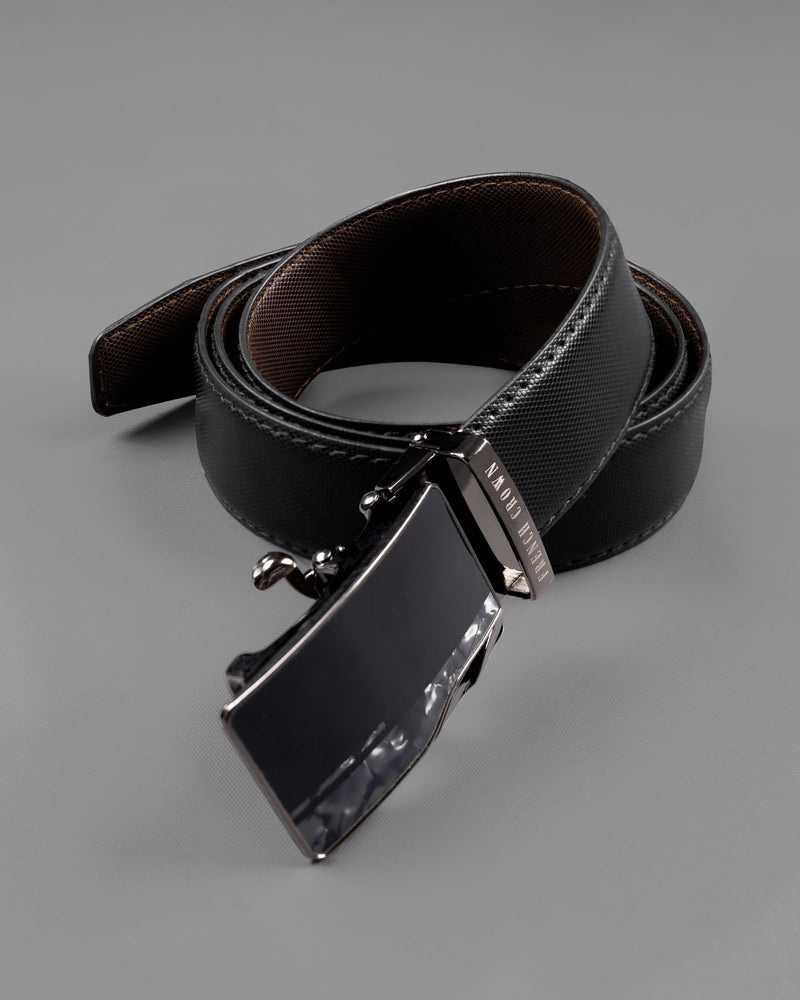 Matt Grey with Jade black Marble Patterned No hole buckle Reversible Black and Brown Vegan Leather Handcrafted Belt BT043-28, BT043-30, BT043-32, BT043-34, BT043-36, BT043-38