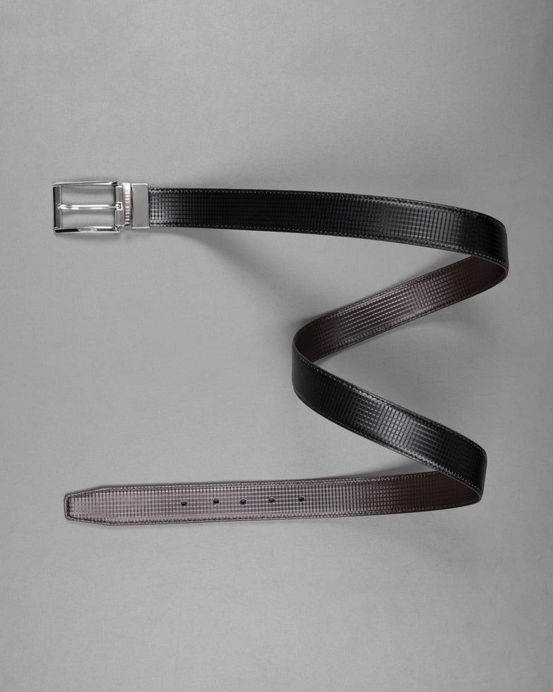 Silver buckled Reversible Black and Brown Vegan Leather Handcrafted Belt BT044-28, BT044-30, BT044-32, BT044-34, BT044-36, BT044-38