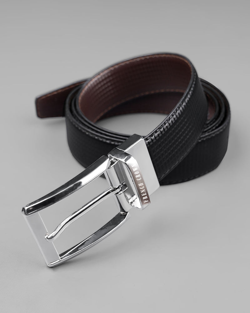 Silver buckled Reversible Black and Brown Vegan Leather Handcrafted Belt BT044-28, BT044-30, BT044-32, BT044-34, BT044-36, BT044-38