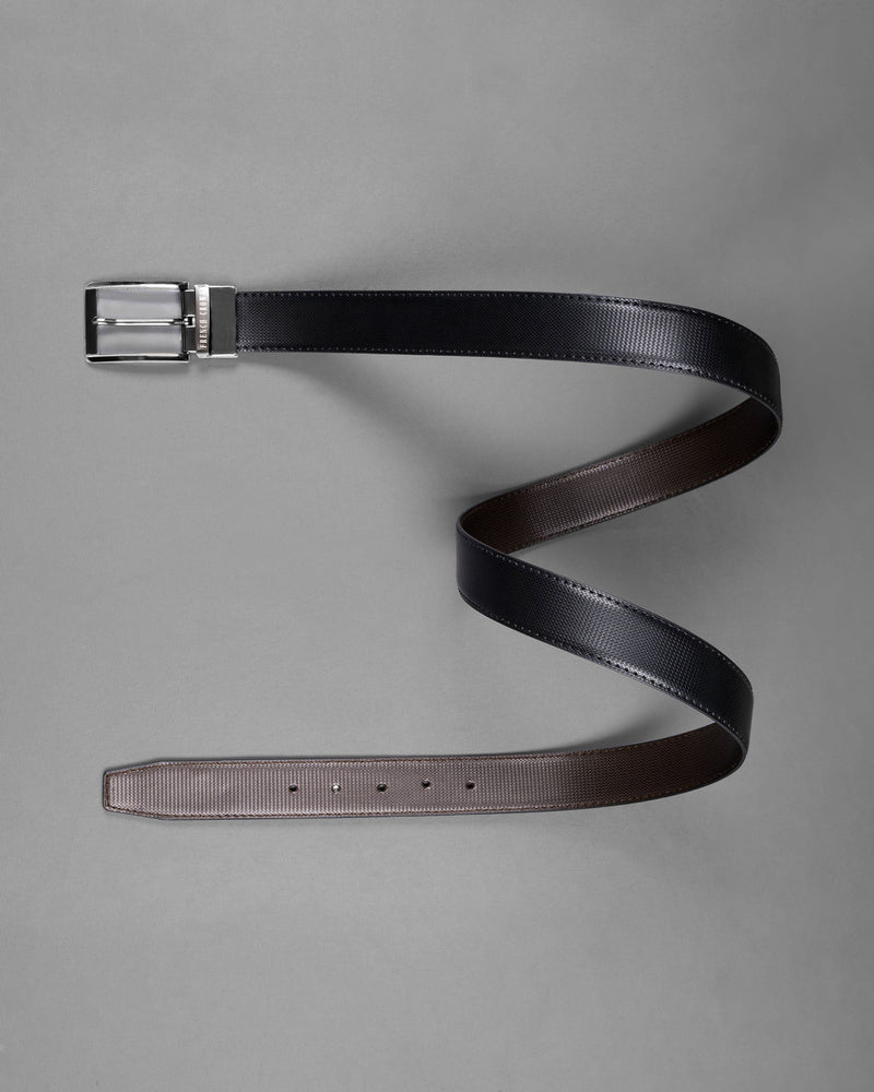 Glossy Grey with Golden buckled Reversible Black and Brown Vegan Leather Handcrafted Belt BT045-28, BT045-30, BT045-32, BT045-34, BT045-36, BT045-38