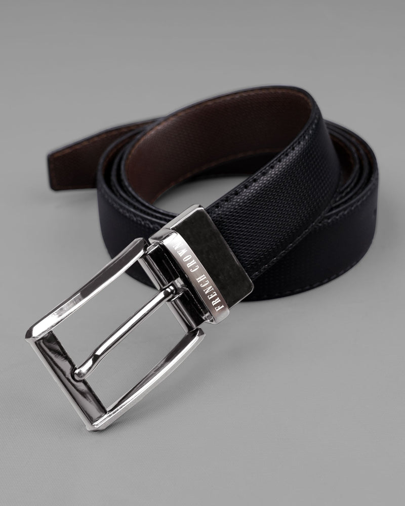 Glossy Grey with Golden buckled Reversible Black and Brown Vegan Leather Handcrafted Belt BT045-28, BT045-30, BT045-32, BT045-34, BT045-36, BT045-38