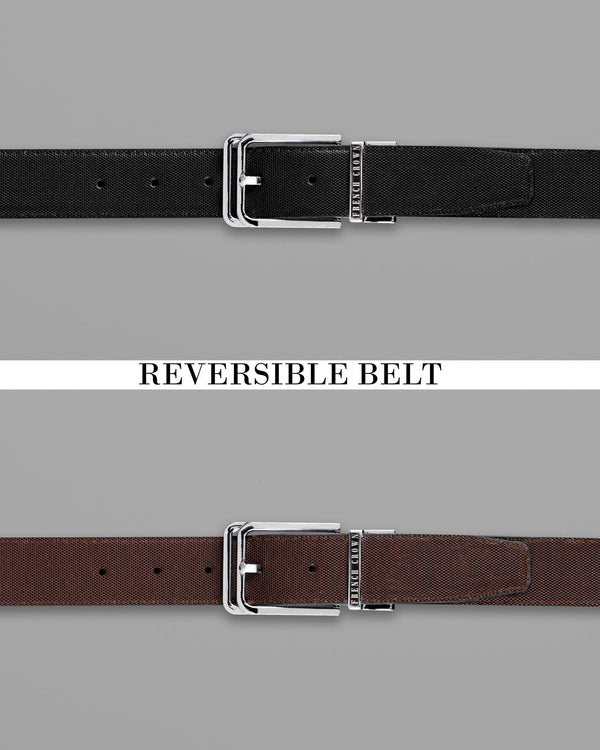 Silver buckled Reversible jade Black and Brown Vegan Leather Handcrafted Belt BT046-28, BT046-30, BT046-32, BT046-34, BT046-36, BT046-38