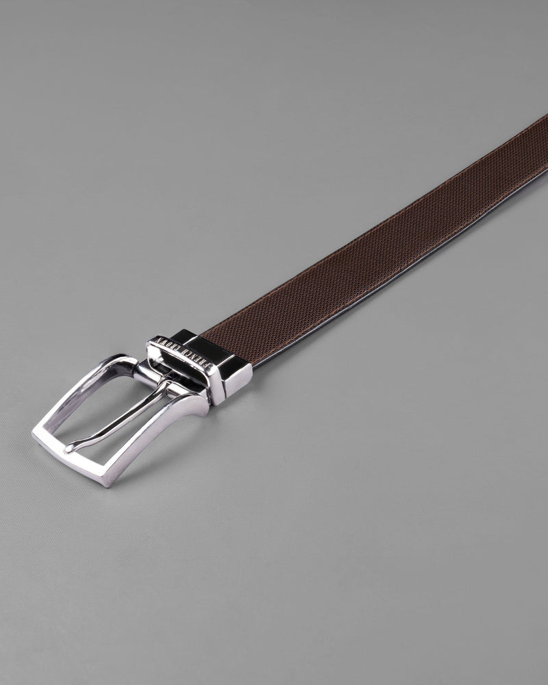 Silver  buckled Subtle Textured Reversible jade Black and Brown Vegan Leather Handcrafted Belt BT048-28, BT048-30, BT048-32, BT048-34, BT048-36, BT048-38