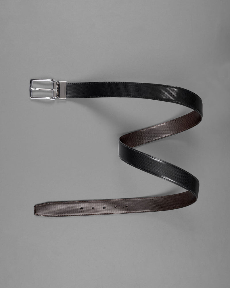 Silver  buckled Subtle Textured Reversible jade Black and Brown Vegan Leather Handcrafted Belt BT048-28, BT048-30, BT048-32, BT048-34, BT048-36, BT048-38