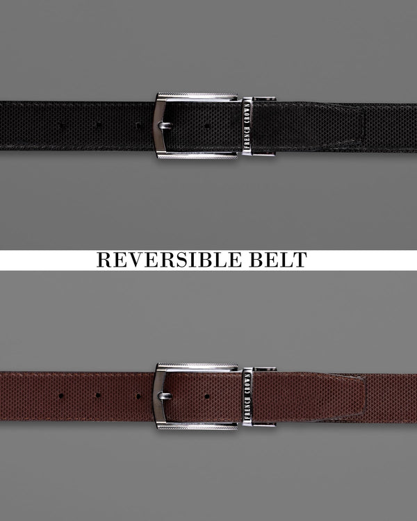 Glossy Grey with Golden buckled Reversible jade Black and Brown Vegan Leather Handcrafted Belt BT049-28, BT049-30, BT049-32, BT049-34, BT049-36, BT049-38