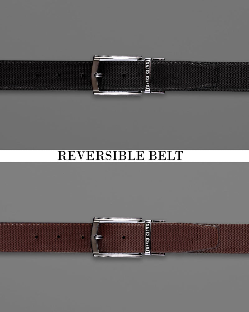 Glossy Grey with Golden buckled Reversible jade Black and Brown Vegan Leather Handcrafted Belt BT049-28, BT049-30, BT049-32, BT049-34, BT049-36, BT049-38