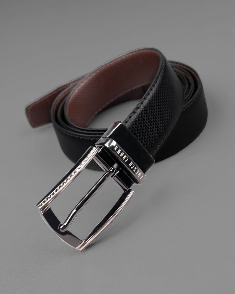 Glossy Grey with Golden buckled Reversible jade Black and Brown Vegan Leather Handcrafted Belt BT049-28, BT049-30, BT049-32, BT049-34, BT049-36, BT049-38