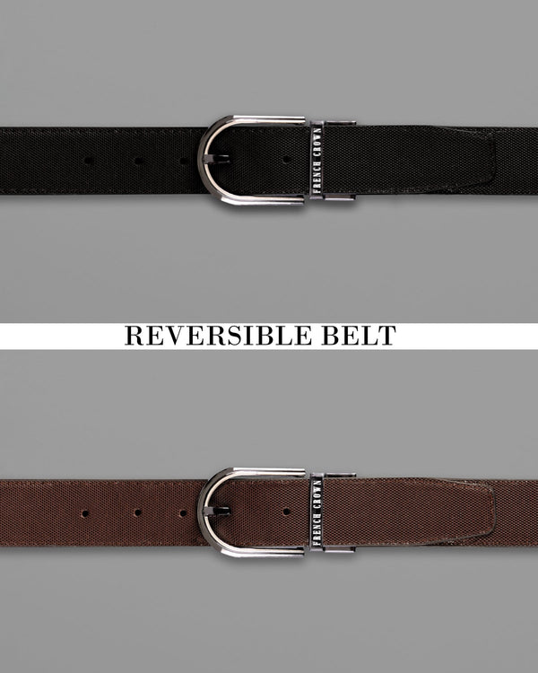 Glossy grey with Golden oval buckled Reversible jade Black and Brown Vegan Leather Handcrafted Belt BT050-28, BT050-30, BT050-32, BT050-34, BT050-36, BT050-38