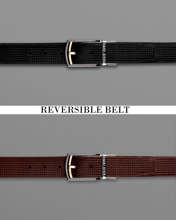 Glossy Grey with golden buckled Reversible jade Black and Brown Vegan Leather Handcrafted Belt BT051-28, BT051-30, BT051-32, BT051-34, BT051-36, BT051-38