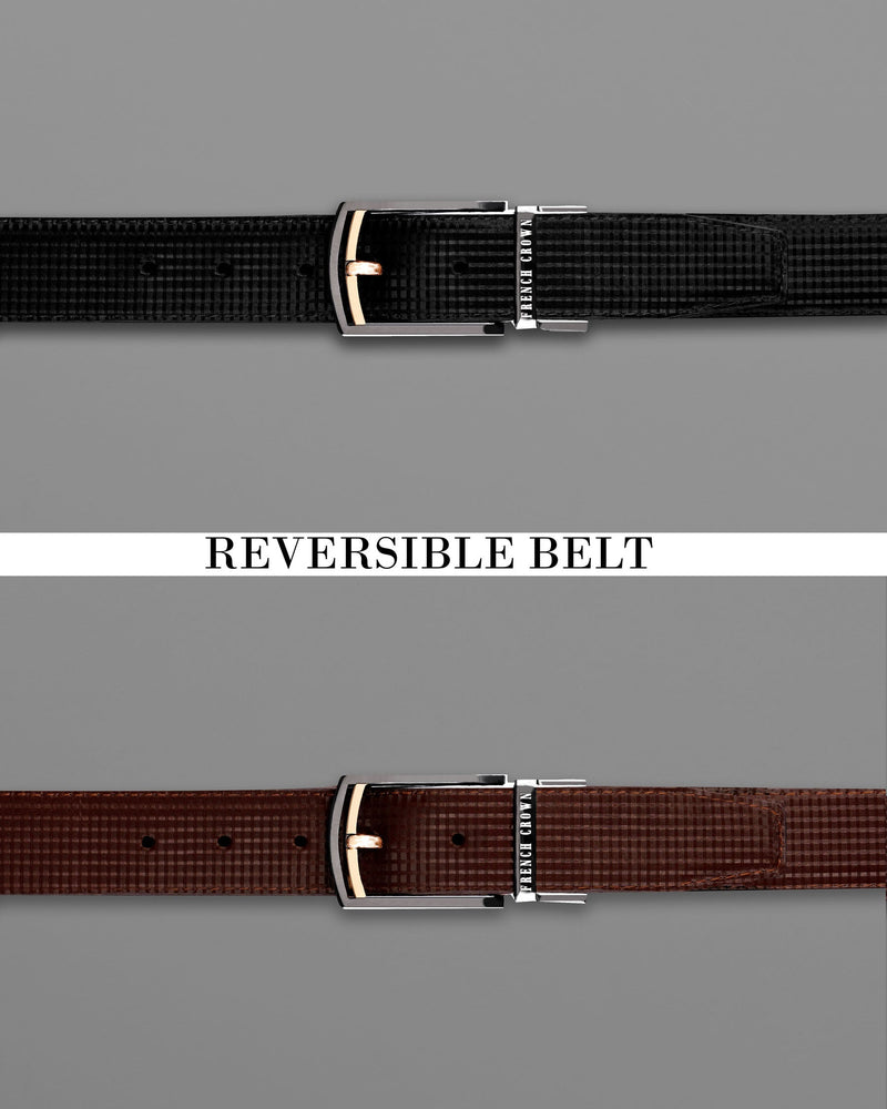 Glossy Grey with golden buckled Reversible jade Black and Brown Vegan Leather Handcrafted Belt BT051-28, BT051-30, BT051-32, BT051-34, BT051-36, BT051-38