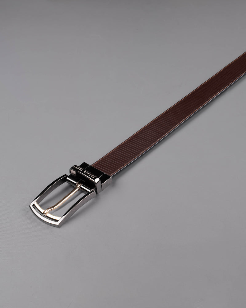 Glossy Grey with golden buckled Reversible jade Black and Brown Vegan Leather Handcrafted Belt BT051-28, BT051-30, BT051-32, BT051-34, BT051-36, BT051-38