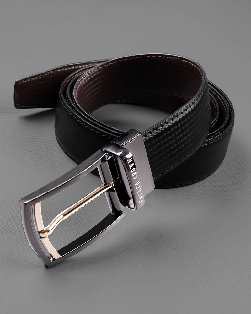 Glossy Grey with golden buckled Reversible jade Black and Brown Vegan Leather Handcrafted Belt BT051-28, BT051-30, BT051-32, BT051-34, BT051-36, BT051-38