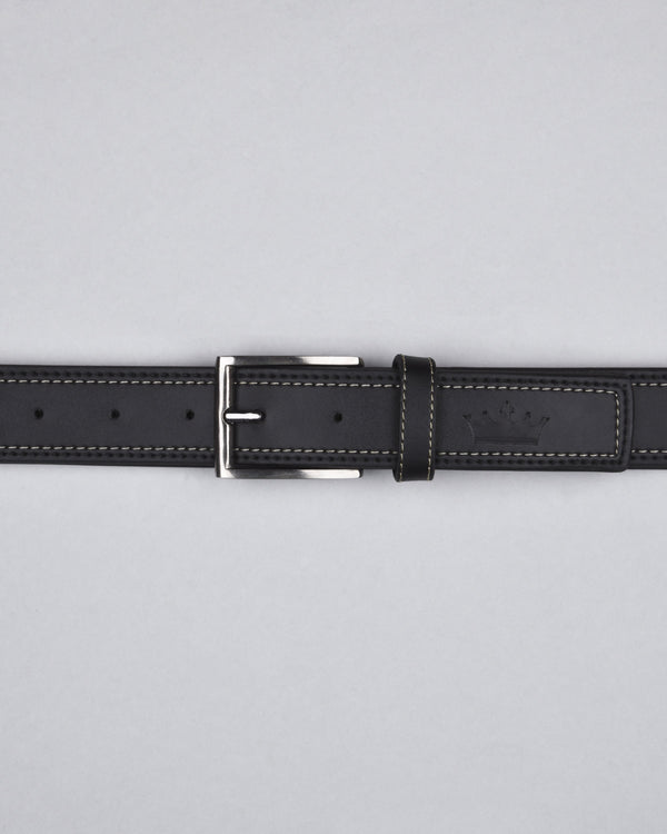 Jade Black Double Handmade Stitched Vegan Leather Belt BT18-32, BT18-34, BT18-36, BT18-38, BT18-28, BT18-30