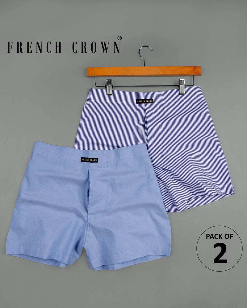 Moonstone Blue Oxford and Chambray Blue and White Pin Striped Premium Cotton Boxers BX400-28, BX400-30, BX400-32, BX400-34, BX400-36, BX400-38, BX400-40, BX400-42, BX400-44