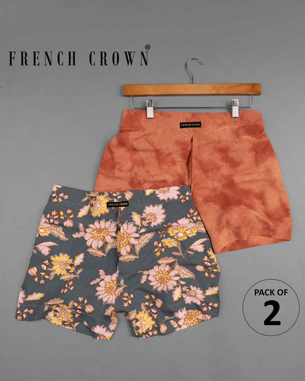 Atomic Gray Floral Printed Contessa Orange Marble Printed Premium Tencel Boxers BX425-28, BX425-30, BX425-32, BX425-34, BX425-36, BX425-38, BX425-40, BX425-42, BX425-44