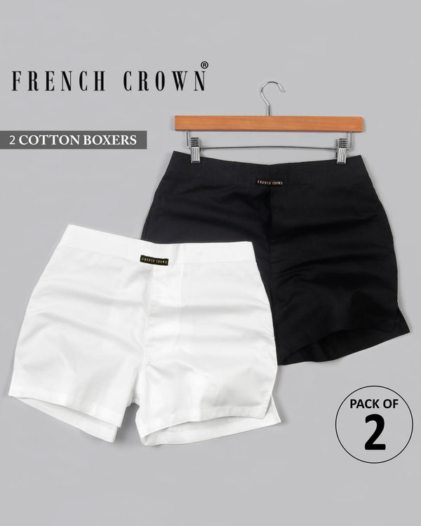 White and Black Solid Premium Cotton Boxers BX013-36, BX013-42, BX013-32, BX013-40, BX013-28, BX013-30, BX013-44, BX013-34, BX013-38